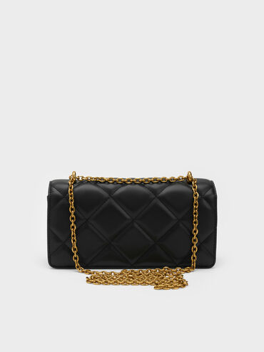 V&iacute; chữ nhật d&aacute;ng d&agrave;i Paffuto Chain Handle Quilted, Đen, hi-res