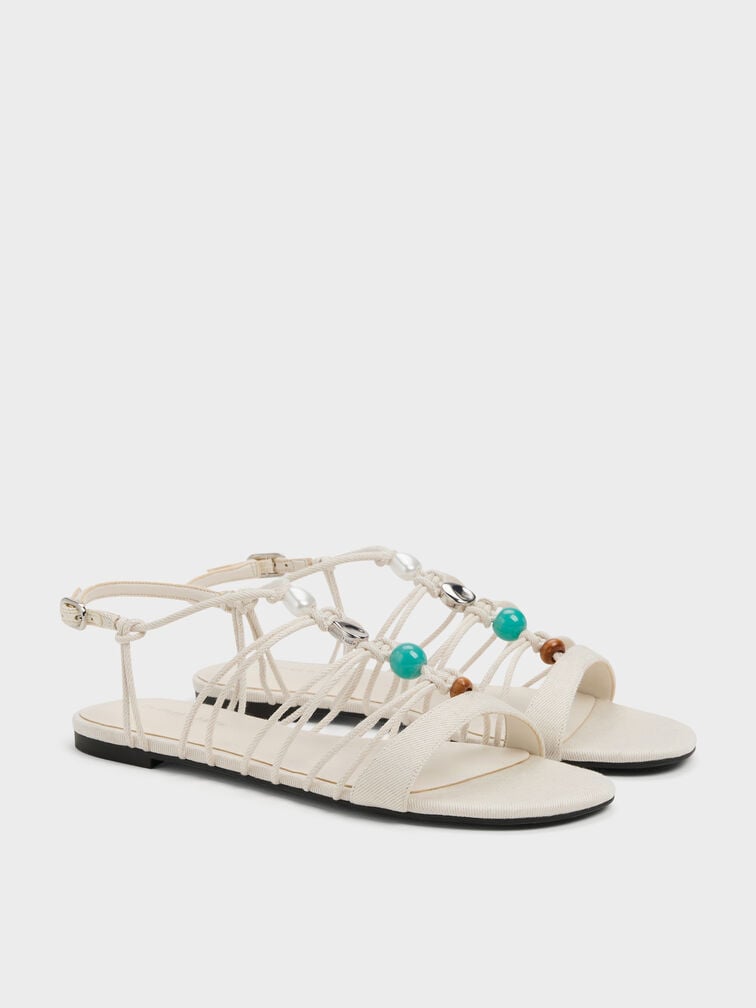 Gi&agrave;y sandals đế bệt Georgie Linen, Phấn, hi-res
