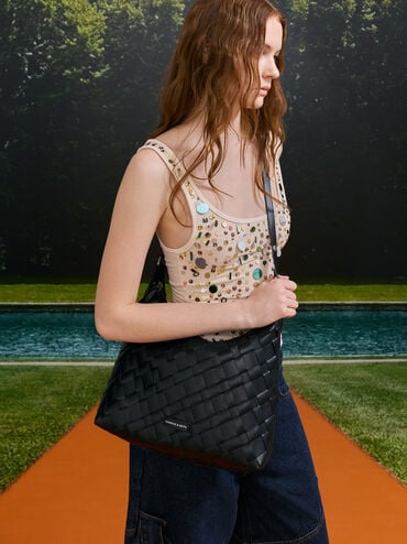 T&uacute;i đeo vai Ivette Woven Tassel, Noir, hi-res