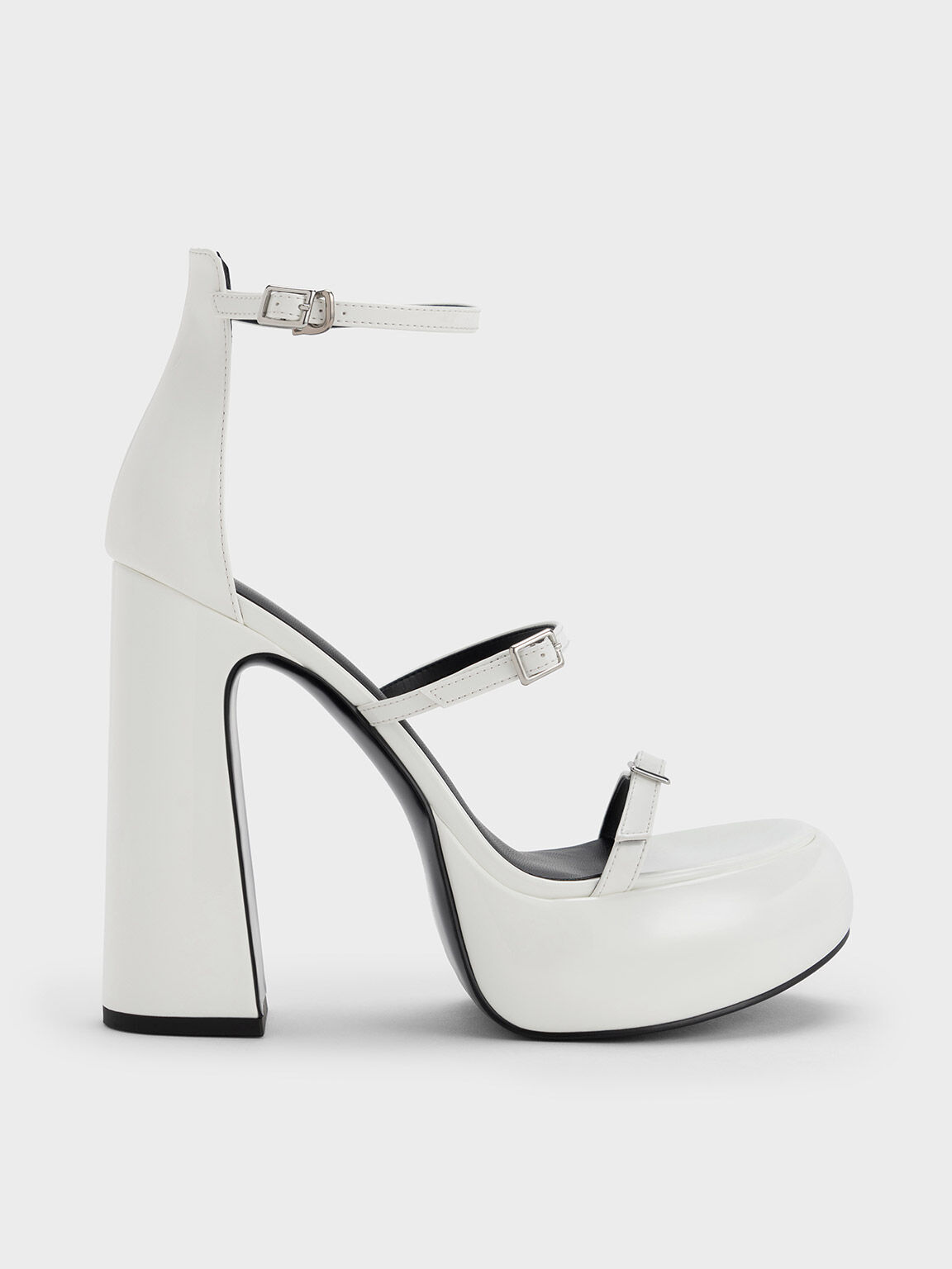 White Elvina Patent Buckled Platform Sandals - CHARLES & KEITH VN
