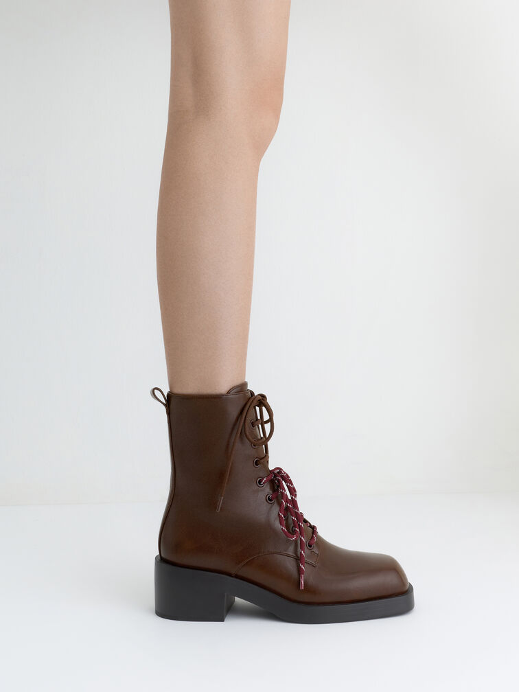 Logan Double-Lace Calf Boots, Dark Brown, hi-res