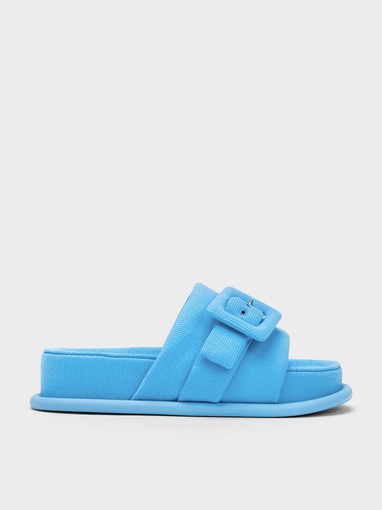Sinead Woven Buckled Slide Sandals, Blue, hi-res
