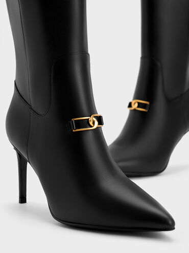 Gabine Leather Heeled Knee-High Boots, Black, hi-res