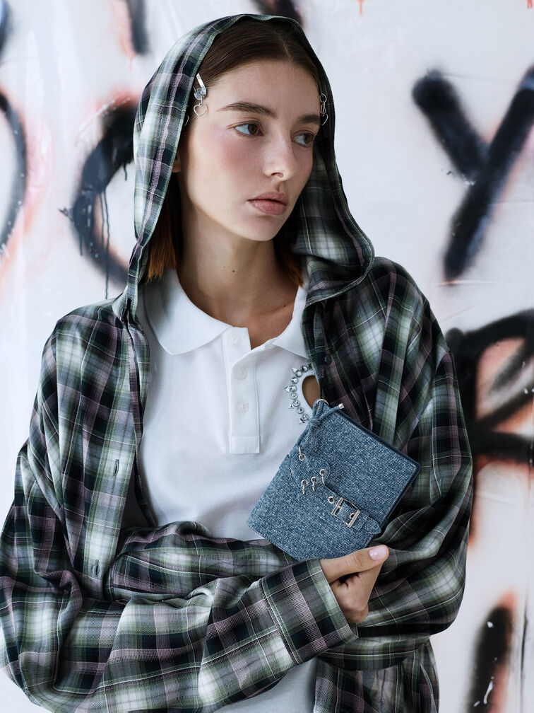 Rey Denim Heart Belted Passport Holder, Denim Blue, hi-res