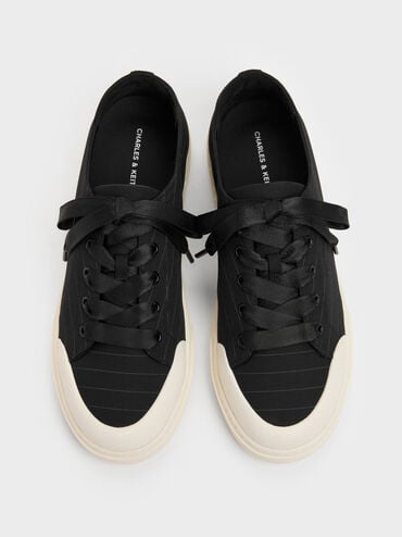 Two-Tone Lace-Up Sneakers, Black Textured, hi-res