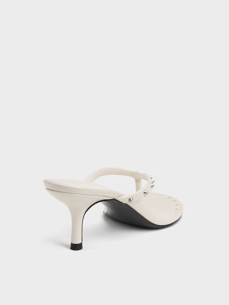 Briella Studded Heeled Thong Sandals, Beige, hi-res