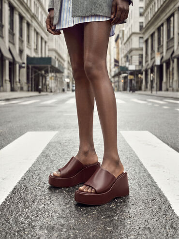 Wide-Strap Platform Wedges, Burgundy, hi-res