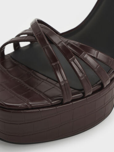 Giàu sandals cao gót Georgina Croc-Effect, Họa tiết da báo nâu, hi-res