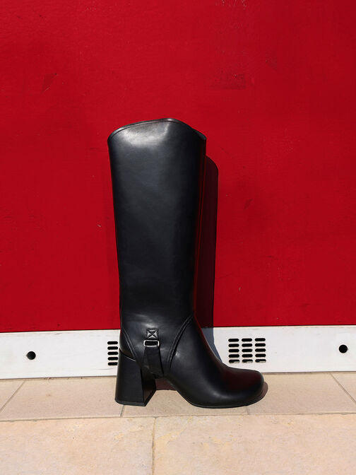 Giày boots cao gót cổ cao Gigi Block, Đen, hi-res