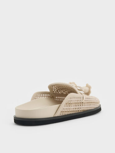 Crochet & Suede Flower Mules, Chalk, hi-res