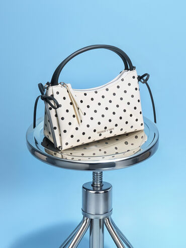 T&uacute;i x&aacute;ch phom chữ nhật Hazel Polka-Dot, Kem, hi-res