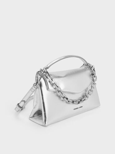 Andromeda Metallic Chunky-Chain Top Handle Bag, Silver, hi-res