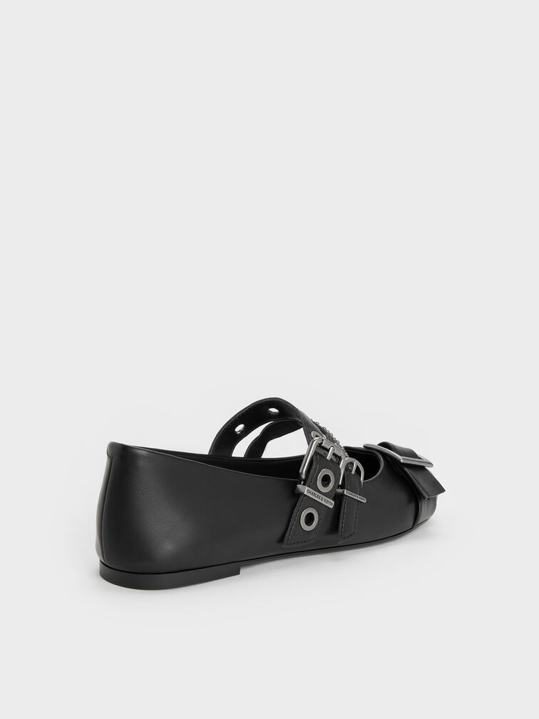 Aether Grommet Studded Mary Jane Flats, Black, hi-res