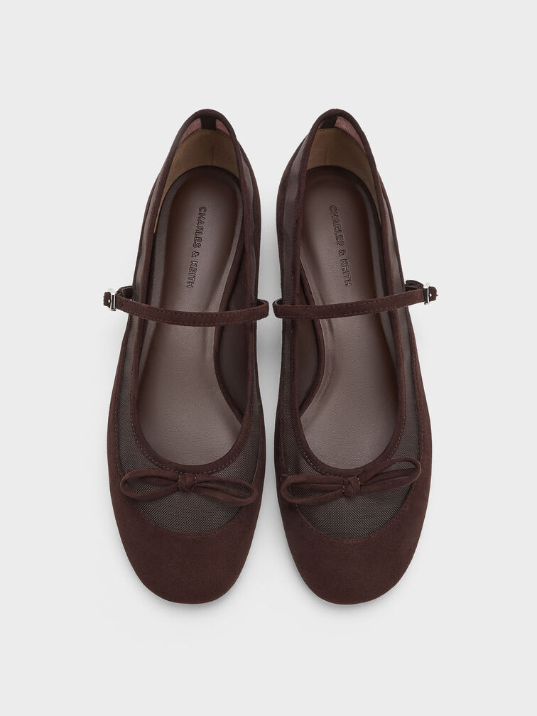 Mulligan Faux Suede & Mesh Mary Janes, Dark Brown Textured, hi-res