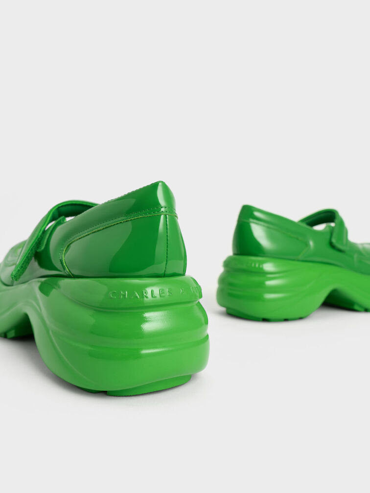 Giày búp bê mũi tròn đế chunky Roony Patent Mary Janes, Xanh lá, hi-res