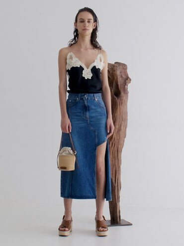 Túi rút dây bé gái Ida Knitted, Be, hi-res