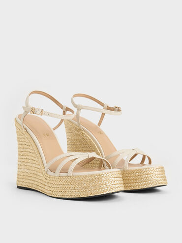 Gi&agrave;y đế xuồng hở mũi Leather Strappy Espadrille, Trắng, hi-res