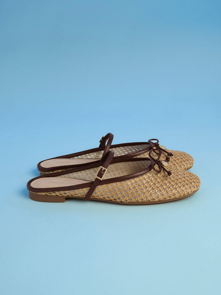 Raffia Bow Mary Jane Mules, Dark Brown Textured, hi-res