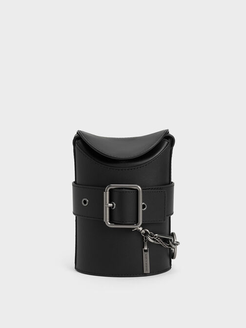 Túi đeo chéo Jules Leather Belted Bucket, Đen, hi-res