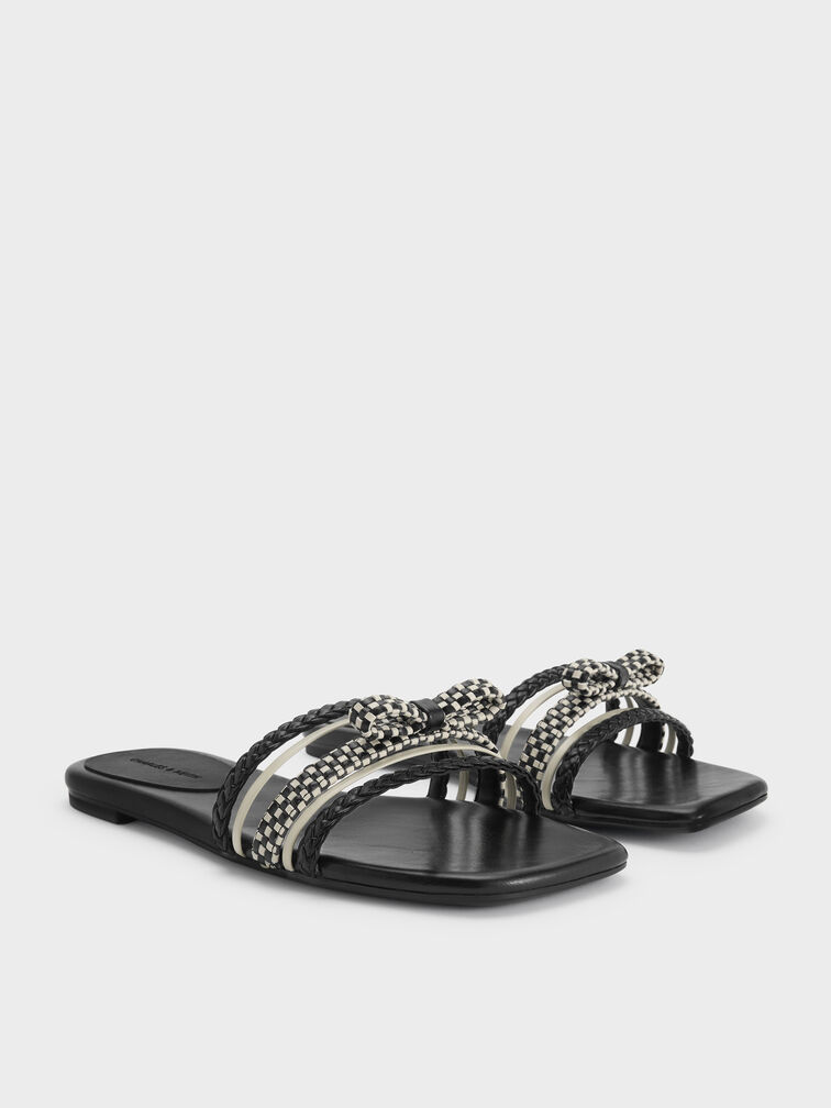Kaleen Woven-Bow Slide Sandals, Black, hi-res