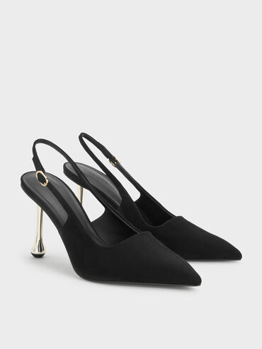 Gi&agrave;y cao g&oacute;t b&iacute;t mũi Faux Suede Sculptural-Heel, Đen họa tiết, hi-res