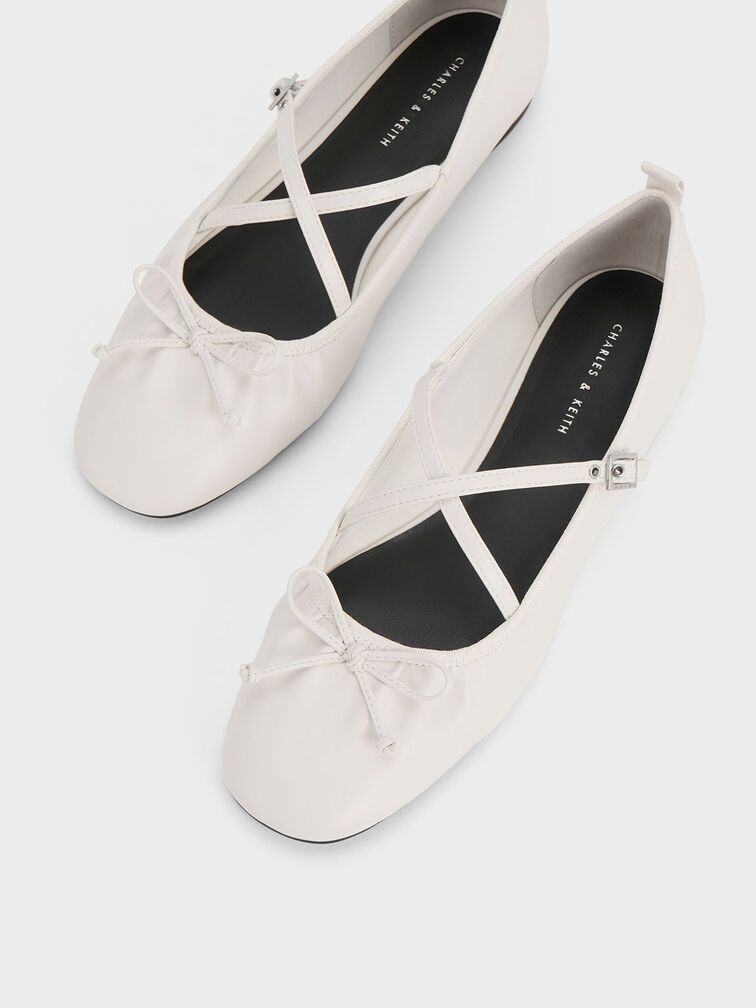 Crossover-Strap Mary Jane Flats, White, hi-res