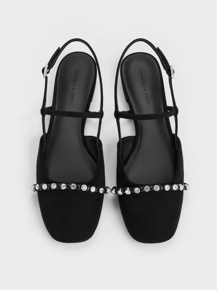 Gi&agrave;y sandals đế thấp Faux Suede Crystal, Đen họa tiết, hi-res