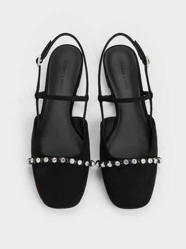 Gi&agrave;y sandals đế thấp Faux Suede Crystal, Đen họa tiết, hi-res