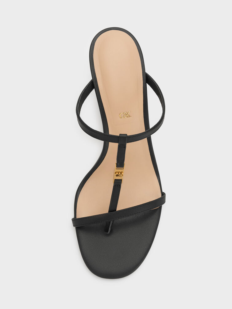 Leather T-Bar Heeled Mules, Black, hi-res