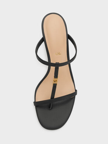 Leather T-Bar Heeled Mules, Black, hi-res