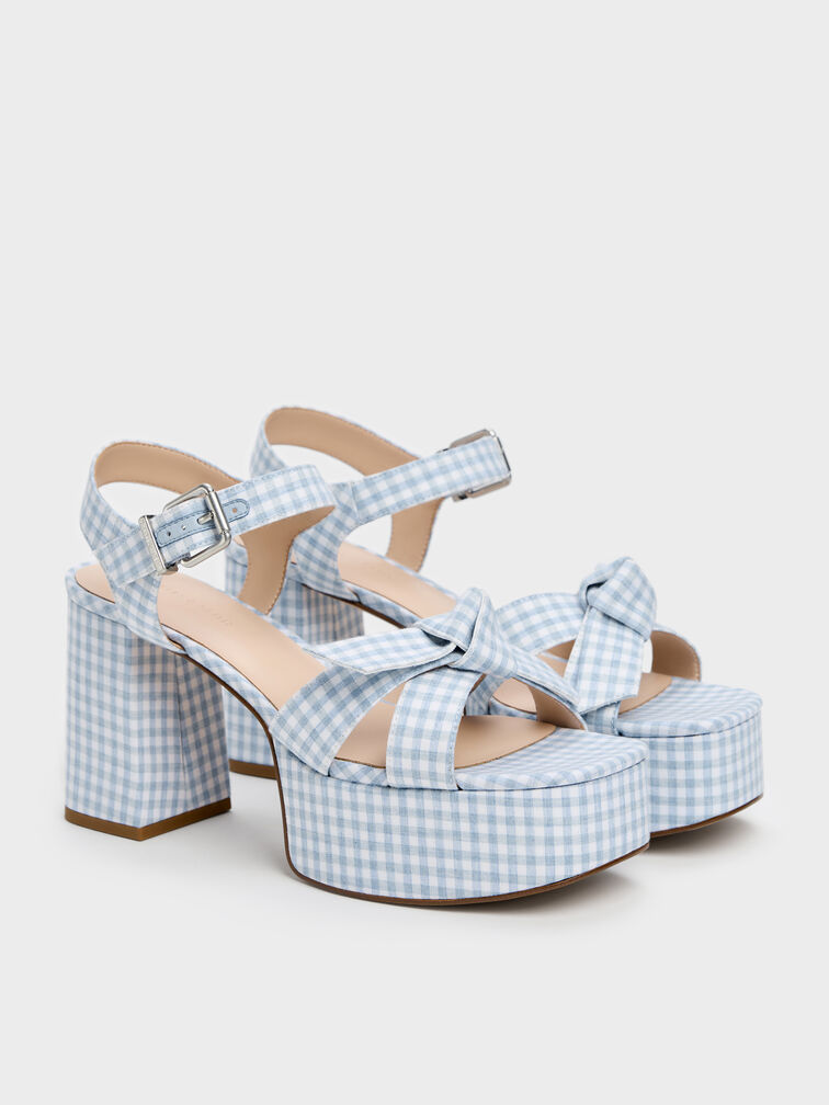 Gi&agrave;y sandals cao g&oacute;t Anika Gingham, Xanh nhạt, hi-res
