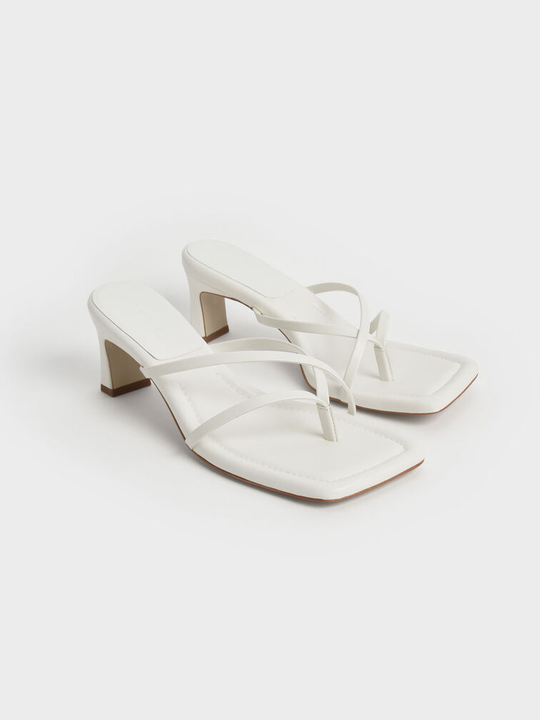 Strappy Heeled Thong Sandals, White, hi-res