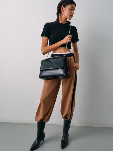 Sianna Chain-Handle Shoulder Bag, Black, hi-res