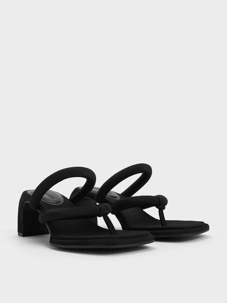 Toni Puffy-Strap Thong Sandals, Black Textured, hi-res