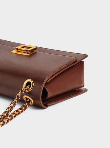 Túi đeo vai nắp gập phom chữ nhật thời trang, Chocolate, hi-res