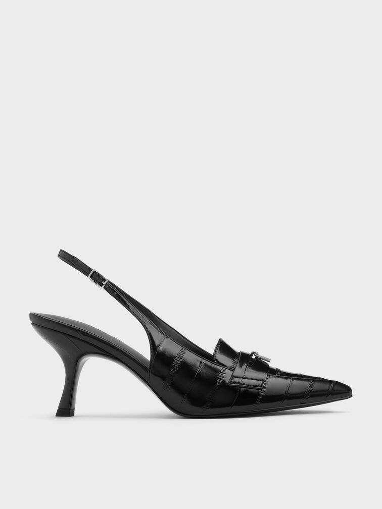 Griselda Eel-Effect Slingback Pumps, Animal Print Black, hi-res