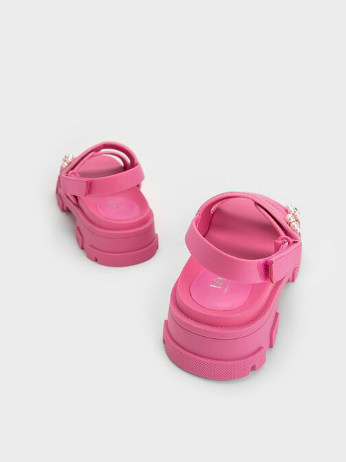 Girls' Beaded Flower Sports Sandals, Pink, hi-res