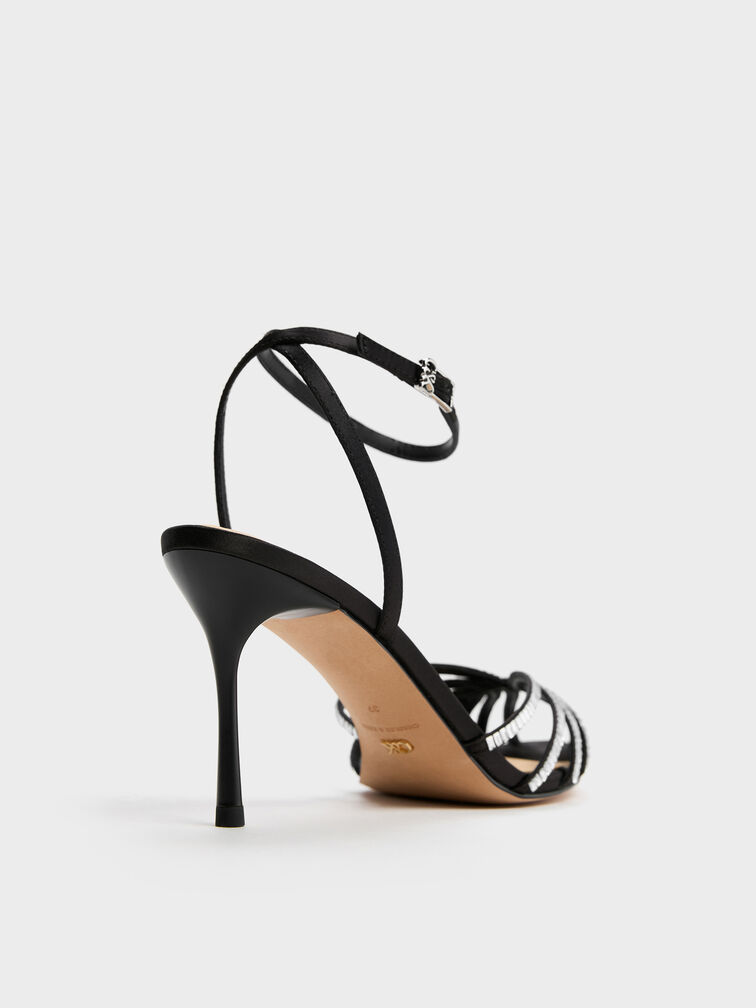 Jaylene Gem Peep-Toe Stiletto Sandals, Black Textured, hi-res