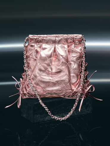 Balo phom chữ nhật Duo Metallic Grommet Chain-Handle, Aura Pink, hi-res