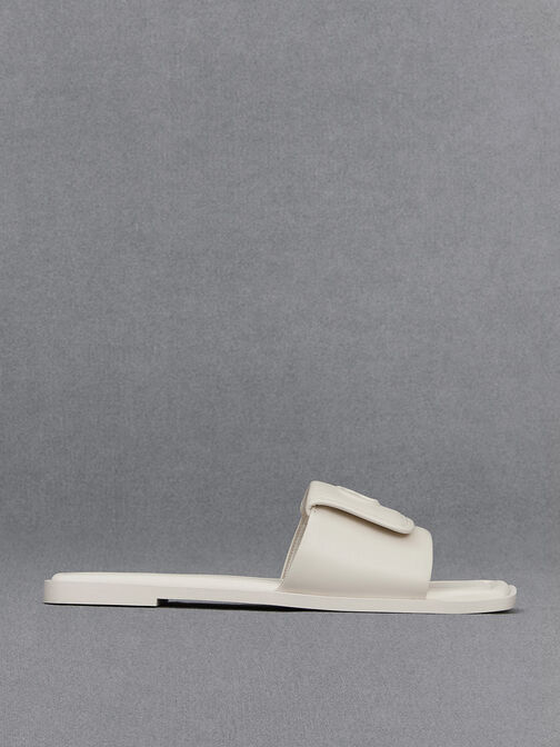 Leather Slide Sandals, White, hi-res