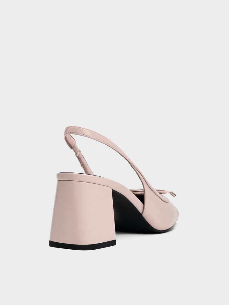 Lace-Up Bow Slingback Pumps, Light Pink, hi-res