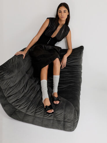 Lu Patent Leather Bow Slide Sandals, Black Patent, hi-res