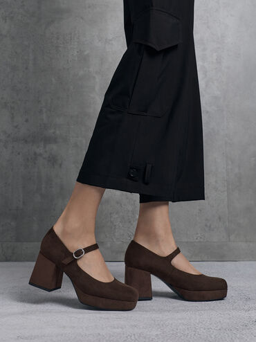 Giày lười đế cao Faux Suede Platform, Dark Brown Textured, hi-res