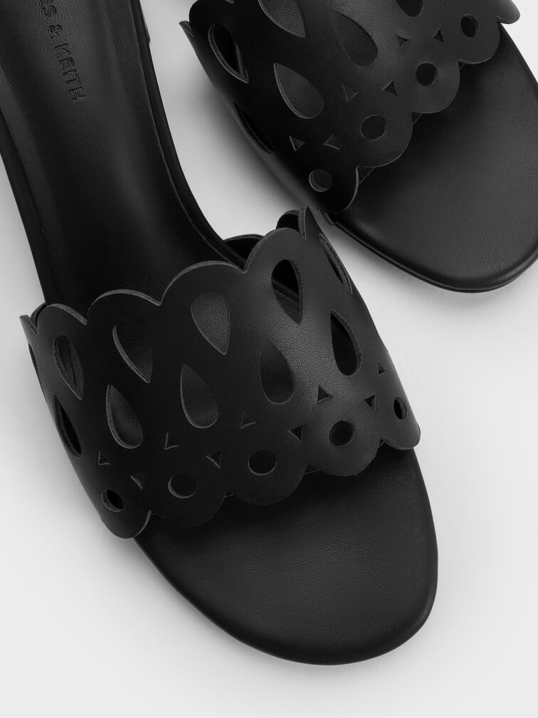 Cut-Out Block-Heel Mules, Black, hi-res