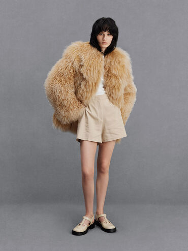 Giày búp bê Leather Cut-Out T-Bar Mary Jane, Phấn, hi-res