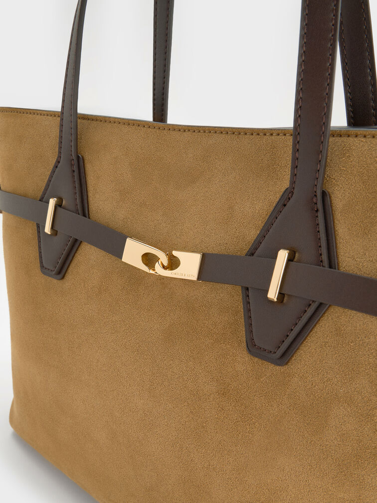 Arlet Recycled Suede Double-Handle Belted Tote Bag, Sahara Sand, hi-res