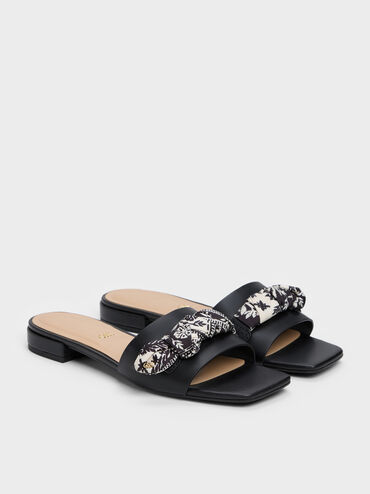 Tayari Leather Printed-Strap Slide Sandals, Black, hi-res