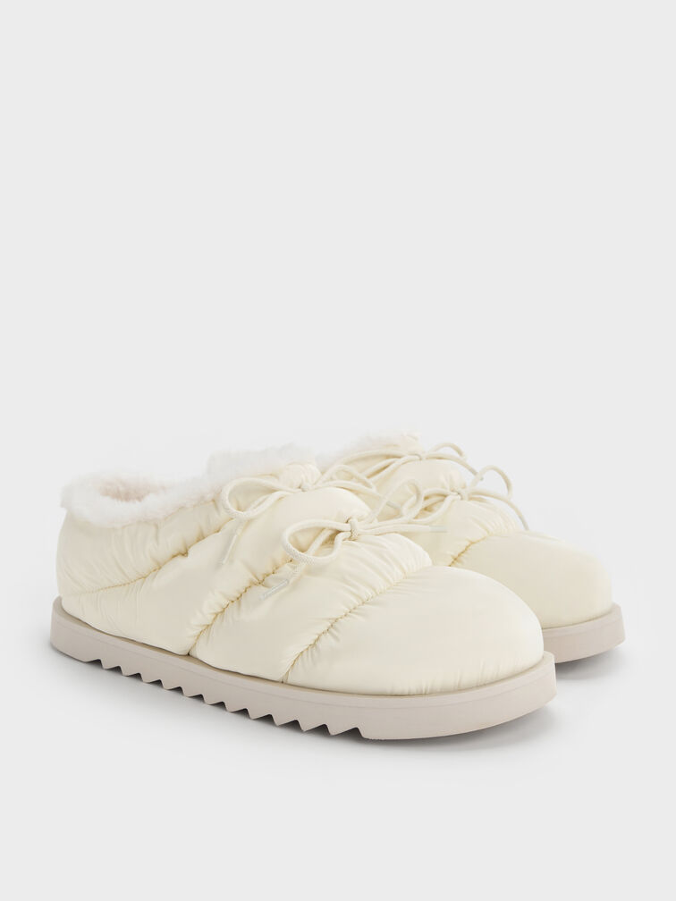 Egan Nylon Puffy Panelled Lace-Tie Mules, Chalk, hi-res