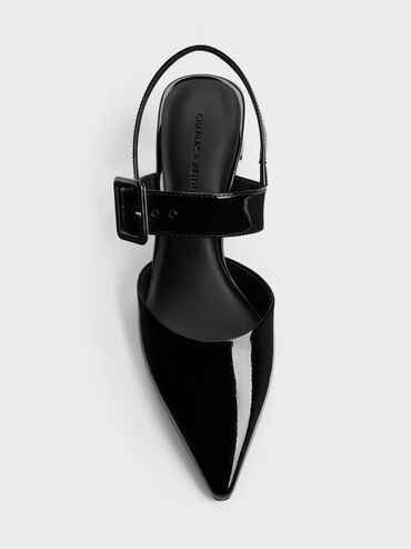 Gi&agrave;y sandals cao g&oacute;t Patent Buckled, Đen b&oacute;ng, hi-res