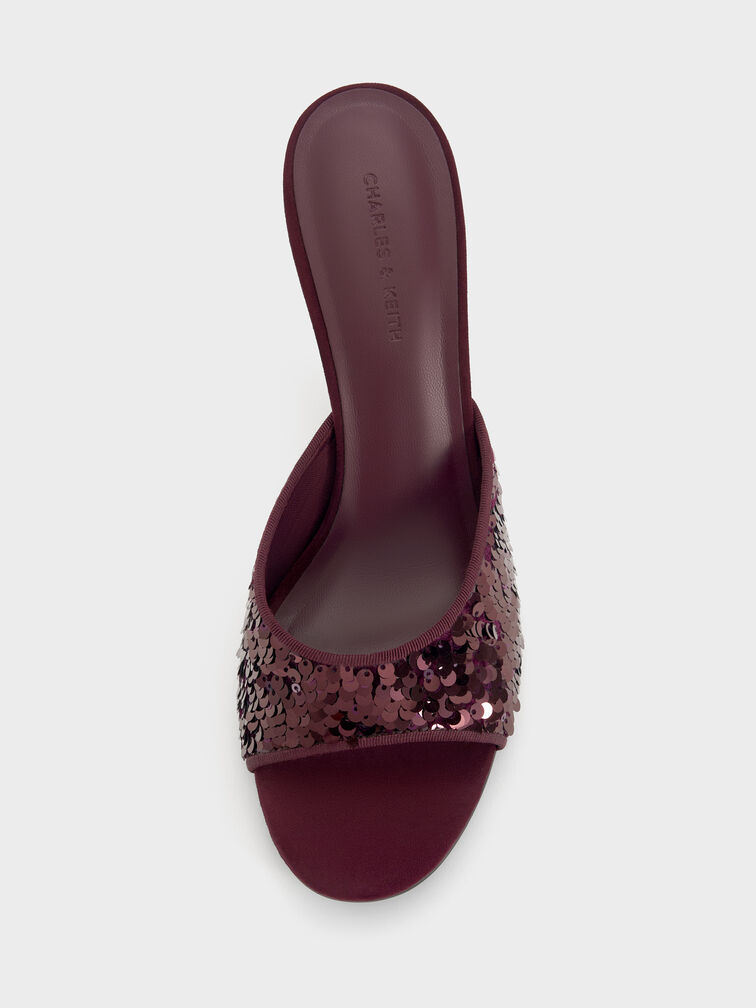 Gi&agrave;y mules cao g&oacute;t đ&iacute;nh Sequinned, Đỏ burgundy, hi-res
